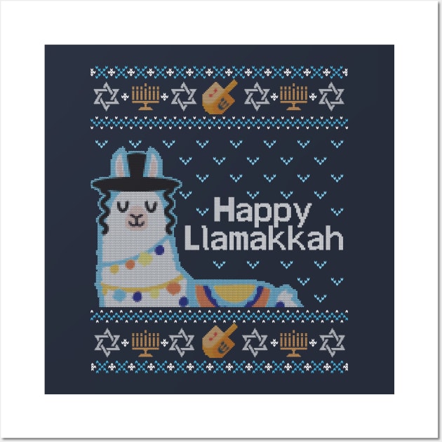 Funny Ugly Hanukkah Sweater, Llama Llamakkah Wall Art by HolidayoftheWeek